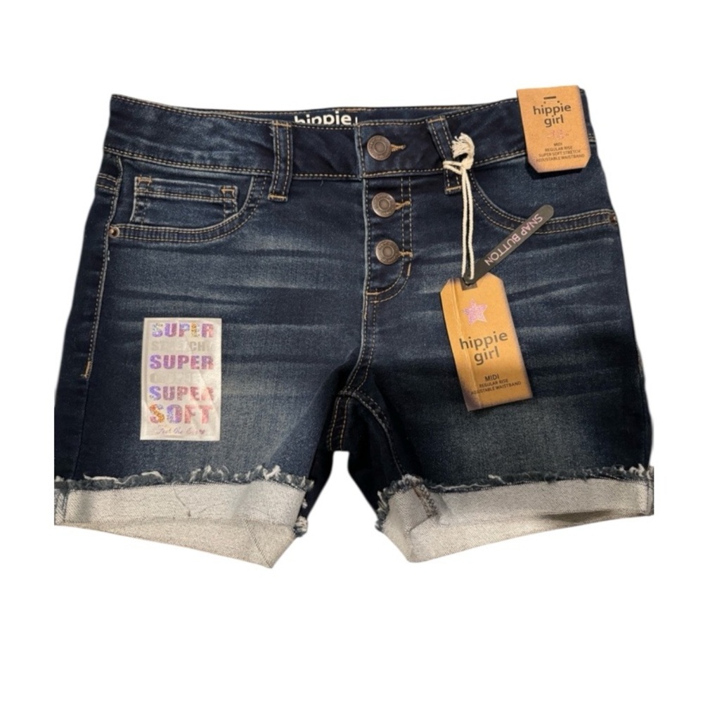NWT Hippie Girl‎ Midi Regular Rise Super Soft Stretch Denim Shorts